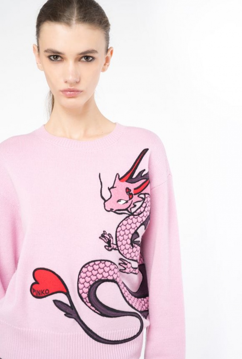 Pinko Sweater With Dragon Embroidery PINK SWEET LILAC | SN-PKO33401