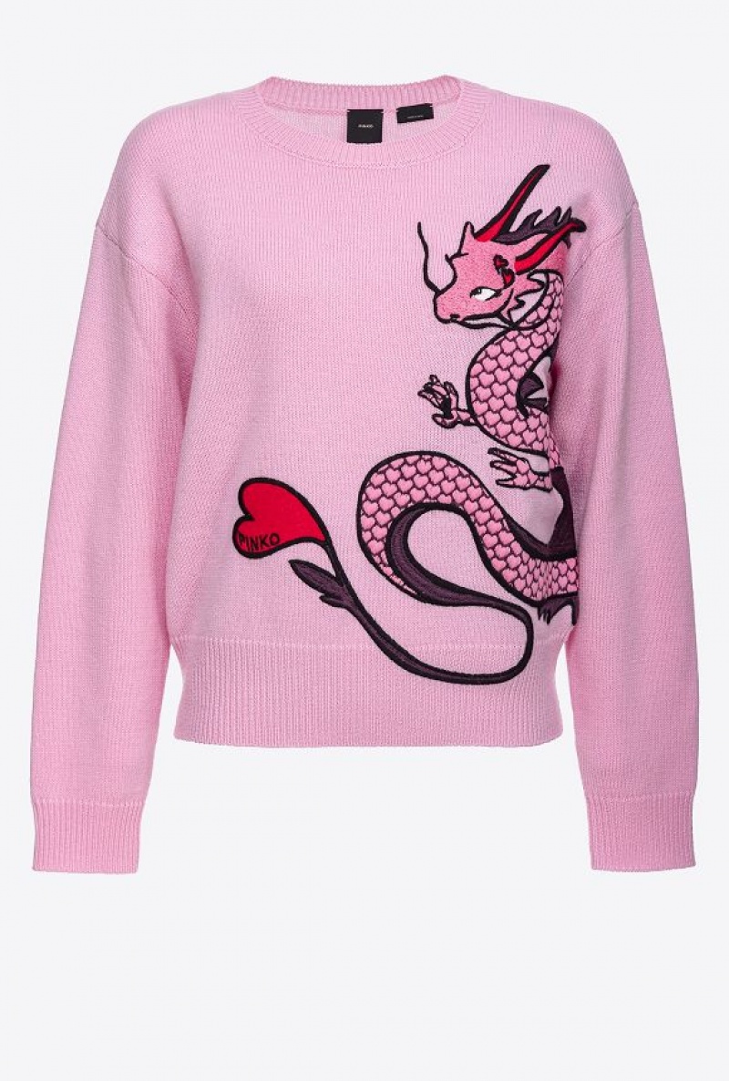 Pinko Sweater With Dragon Embroidery PINK SWEET LILAC | SN-PKO33401