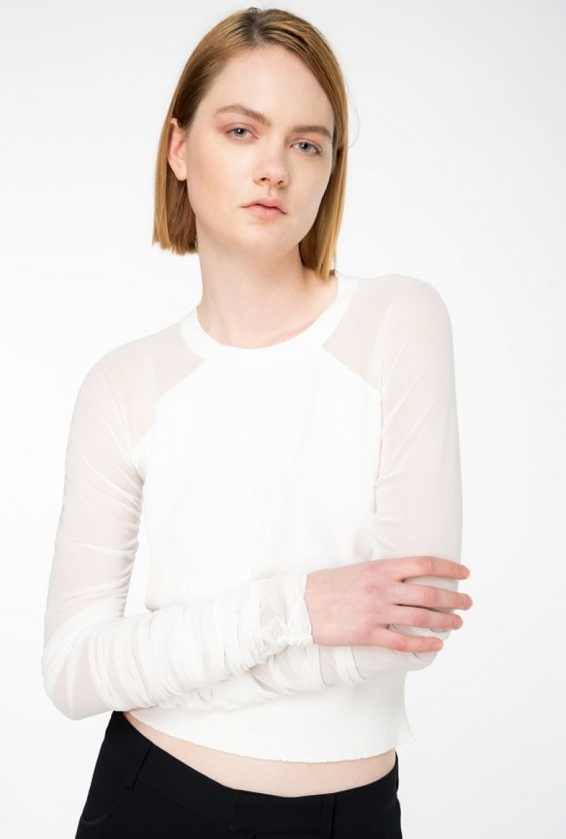 Pinko Sweater With Tulle Sleeves BRIGHT WHITE | SN-PKO33226