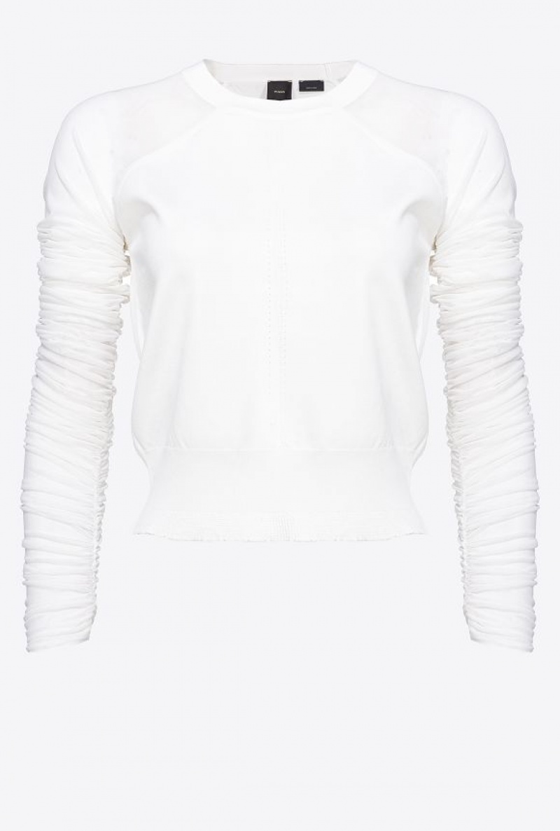 Pinko Sweater With Tulle Sleeves BRIGHT WHITE | SN-PKO33226