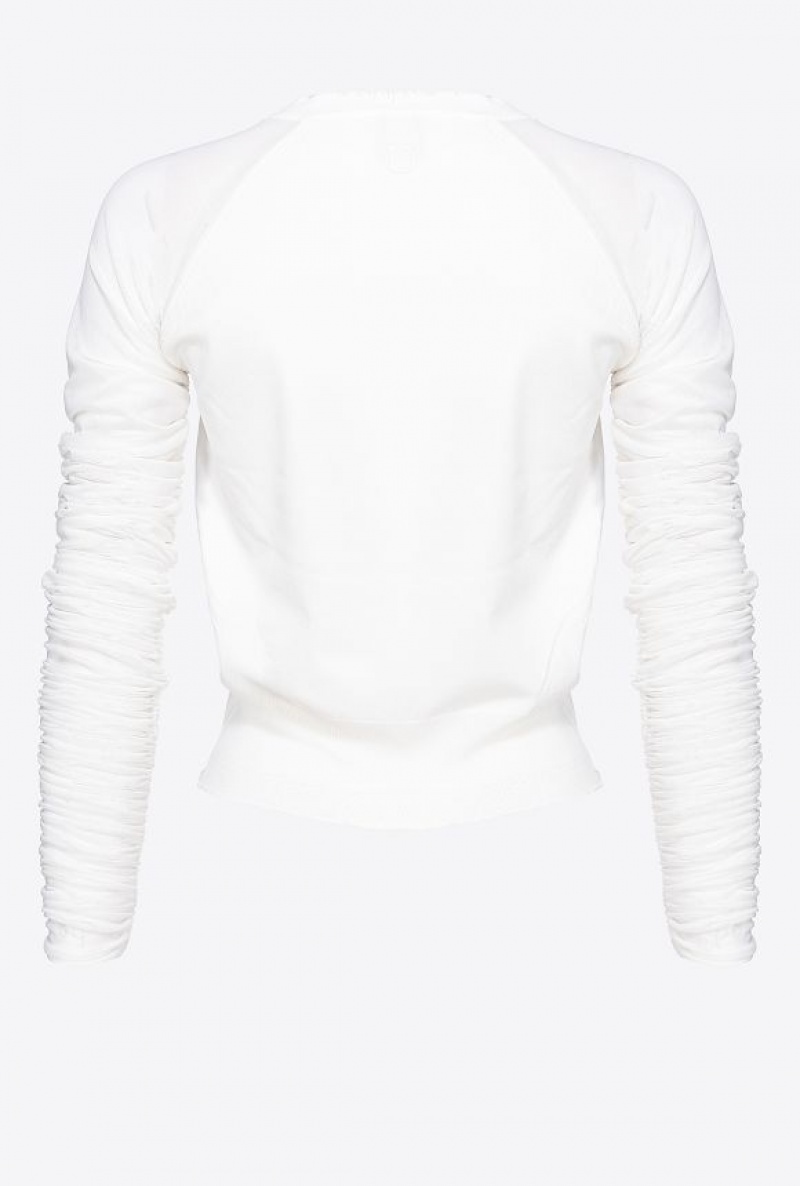 Pinko Sweater With Tulle Sleeves BRIGHT WHITE | SN-PKO33226