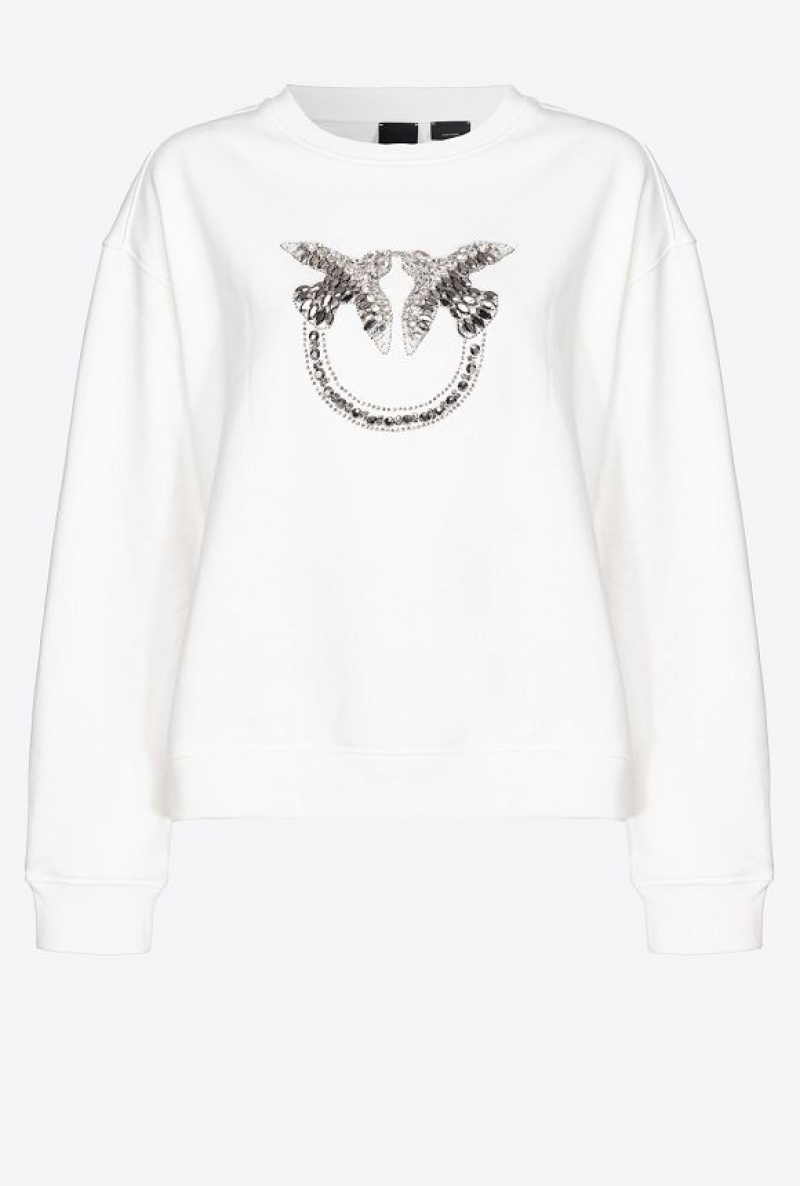 Pinko Sweatshirt With Love Birds Embroidery CLOUD WHITE | SN-PKO33395