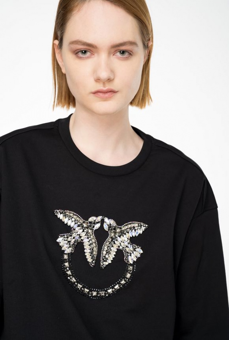 Pinko Sweatshirt With Love Birds Embroidery LIMO BLACK | SN-PKO33406