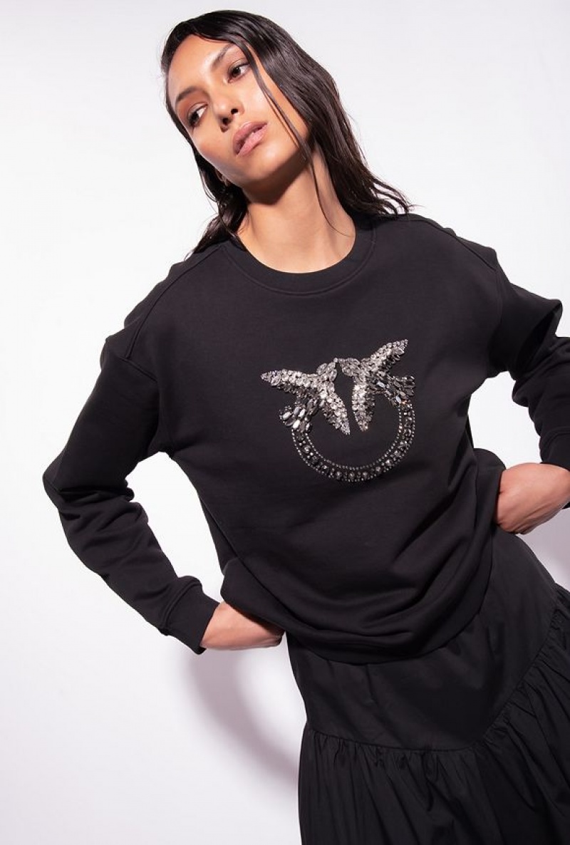 Pinko Sweatshirt With Love Birds Embroidery LIMO BLACK | SN-PKO33410