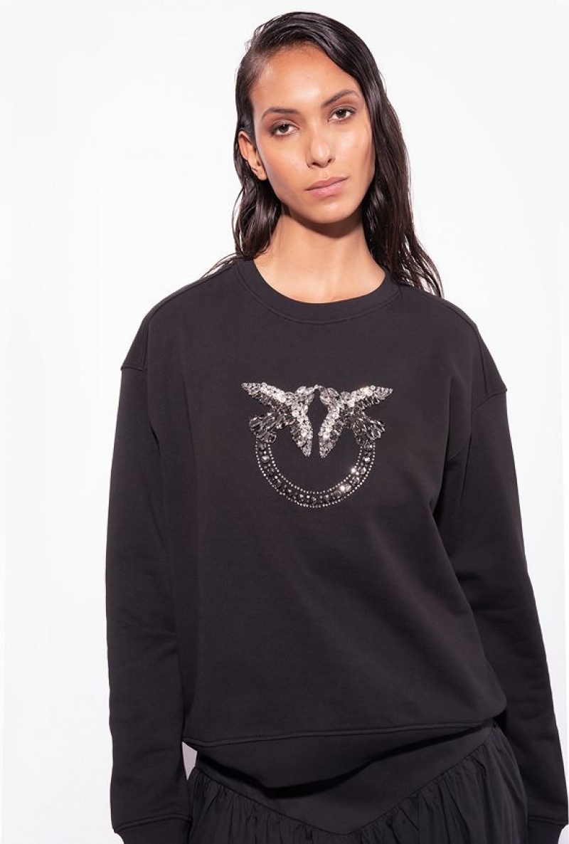 Pinko Sweatshirt With Love Birds Embroidery LIMO BLACK | SN-PKO33410