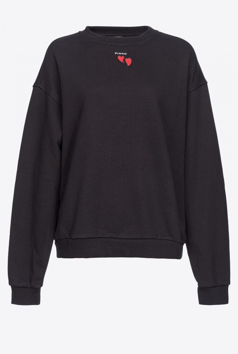 Pinko Sweatshirt With Love-heart Embroidery LIMO BLACK | SN-PKO33402