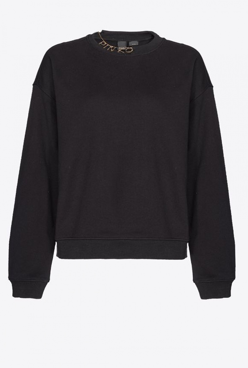 Pinko Sweatshirt With Rhinestone Necklace Detail LIMO BLACK | SN-PKO33536