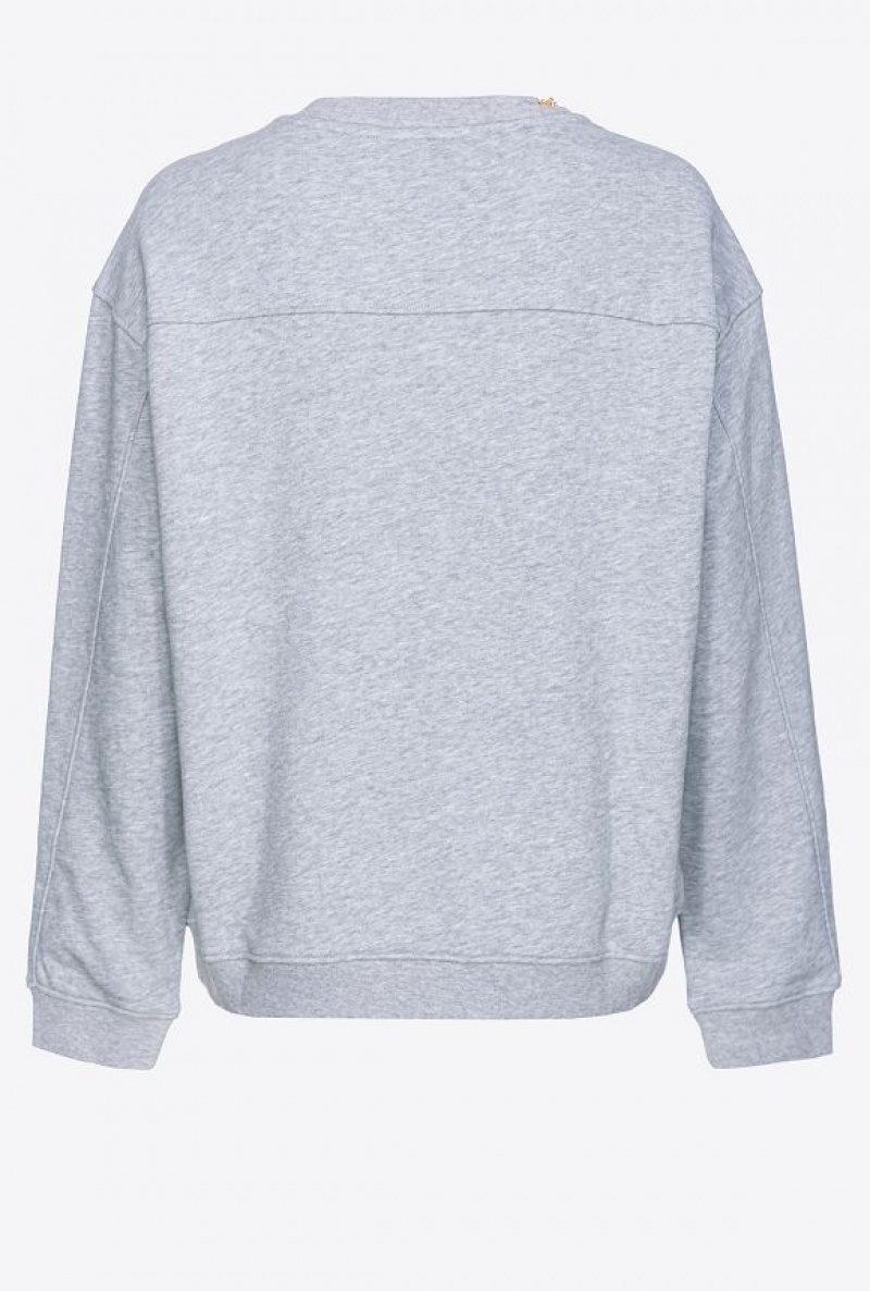 Pinko Sweatshirt With Rhinestone Necklace Detail DRIZZLE GREY | SN-PKO33553