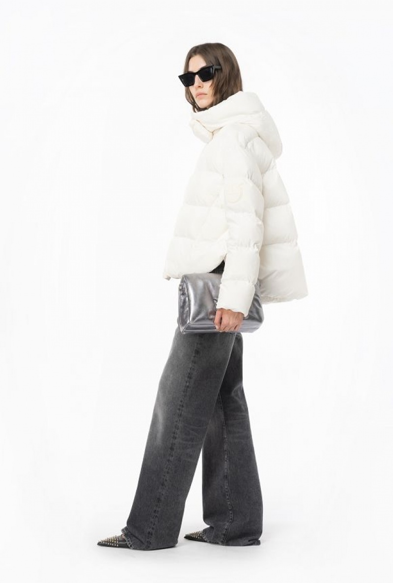 Pinko Technical Canvas Jacket With Hood SILK WHITE | SN-PKO33639