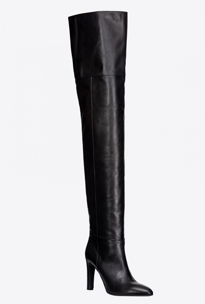 Pinko Thigh-high Leather Boots LIMO BLACK | SN-PKO34133