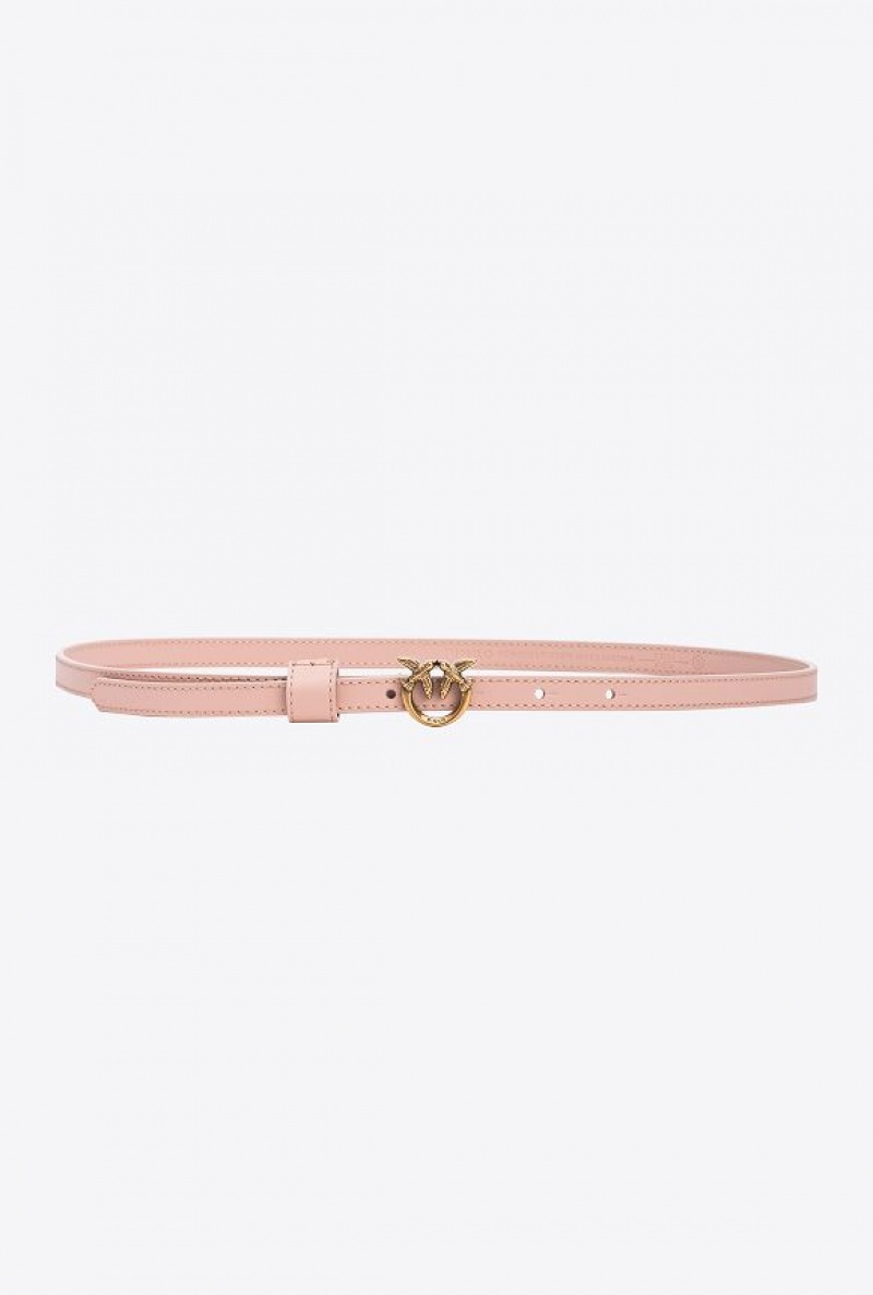 Pinko Thin Belt With Love Birds Buckle 1cm PINK/DUSTY PINK-ANTIQUE GOLD | SN-PKO34240