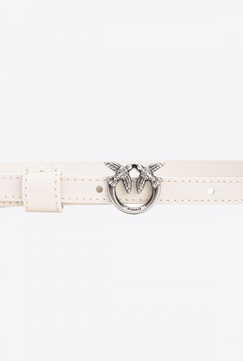 Pinko Thin Belt With Love Birds Buckle 1cm WHITE+WHITE-OLD SILVER | SN-PKO34241