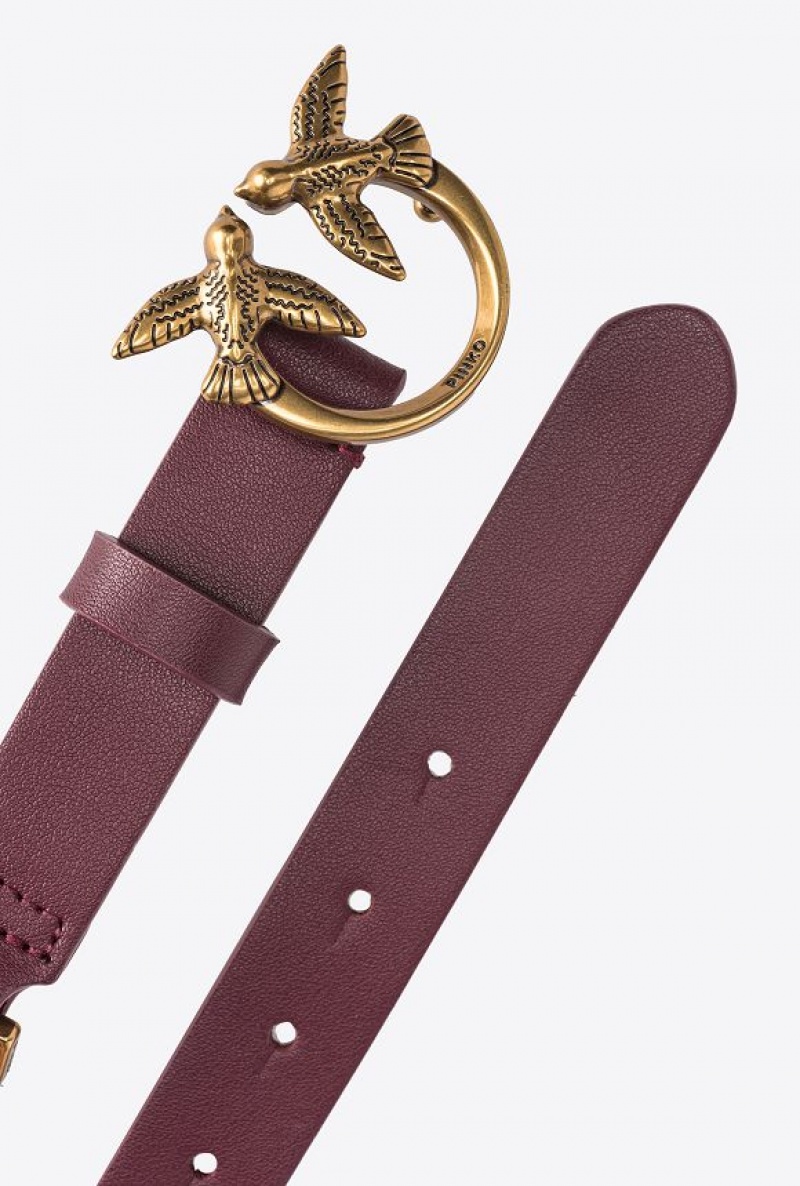 Pinko Thin Love Birds Belt With Chain 2cm INTENSE BERRY-ANTIQUE GOLD | SN-PKO34204