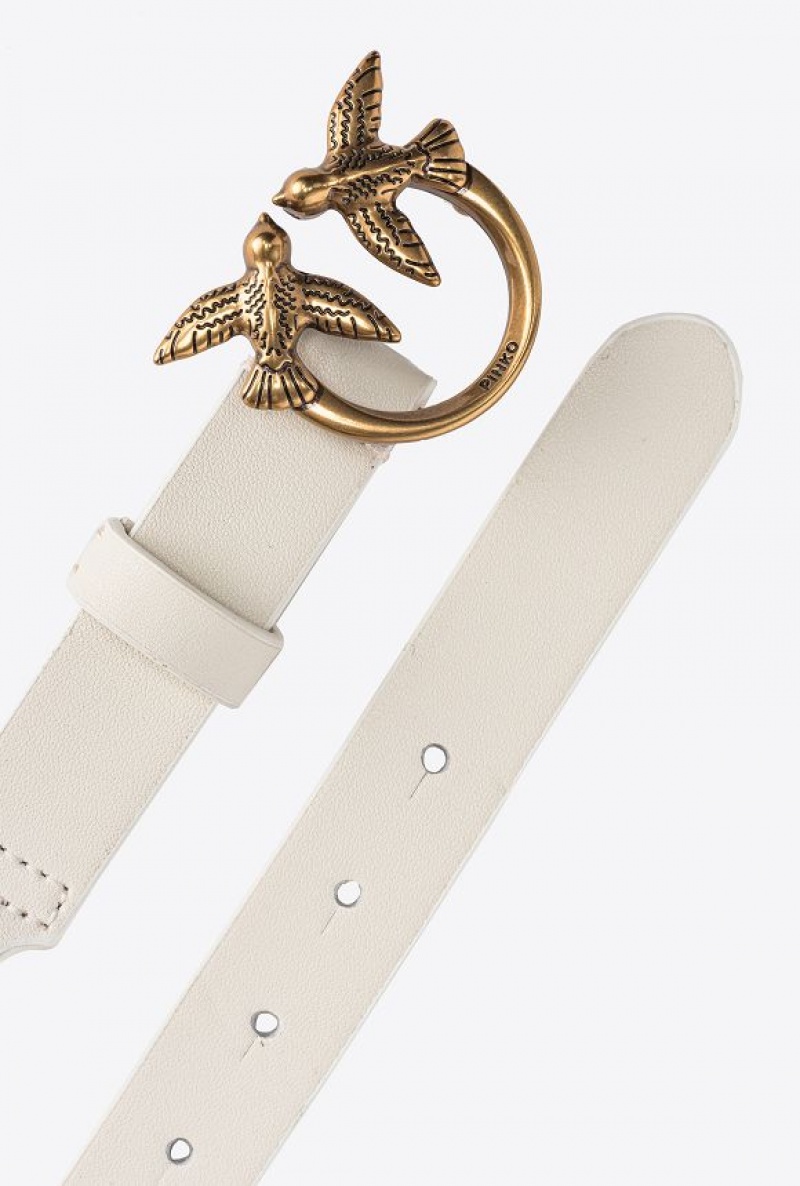 Pinko Thin Love Birds Belt With Chain 2cm WHITE+WHITE-ANTIQUE GOLD | SN-PKO34206