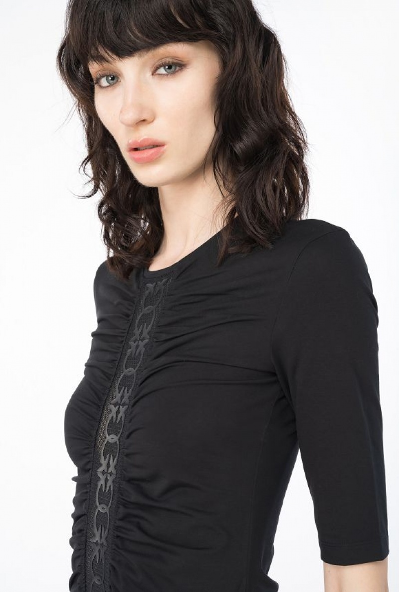 Pinko Top With Love Birds Inlay LIMO BLACK | SN-PKO33368