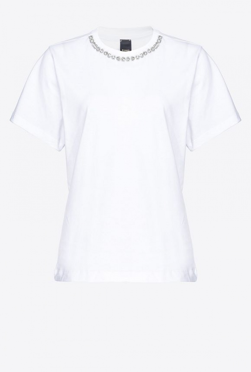 Pinko T-shirt With Shiny Embroidery PURE WHITE | SN-PKO33363