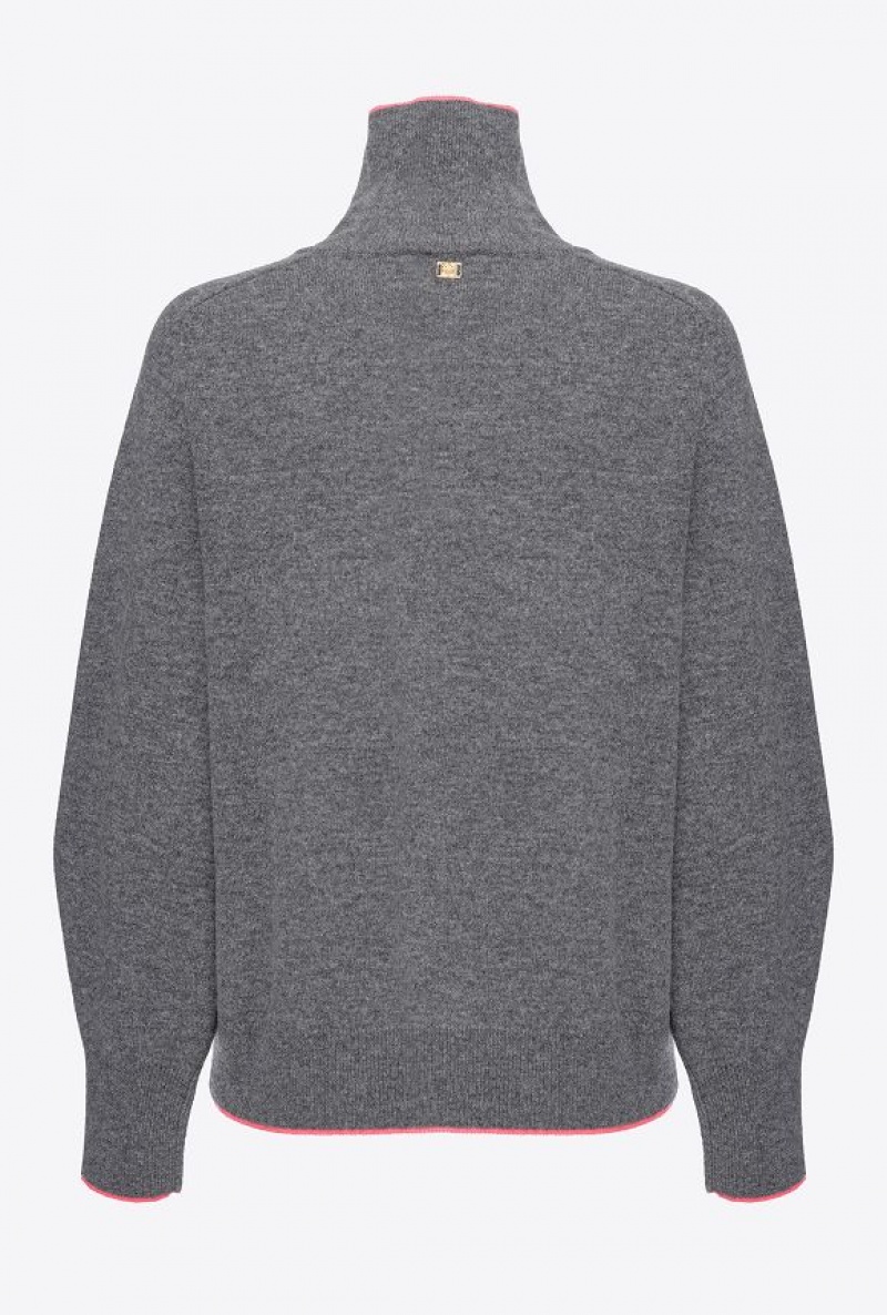 Pinko Turtleneck With Contrasting Edging ROCK GREY | SN-PKO33440