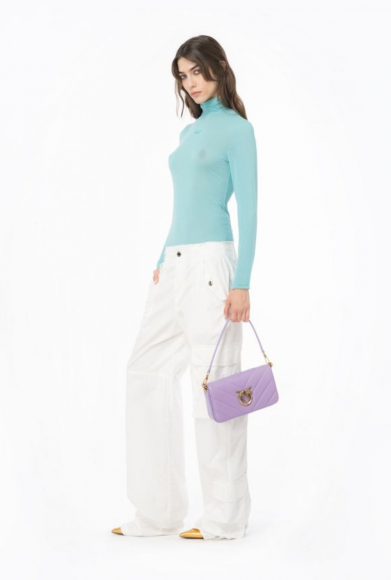 Pinko Turtleneck With Love Birds Embroidery TURQUOISE BLUE | SN-PKO33337