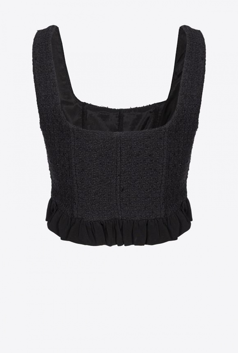 Pinko Tweed Crop Top LIMO BLACK | SN-PKO33348