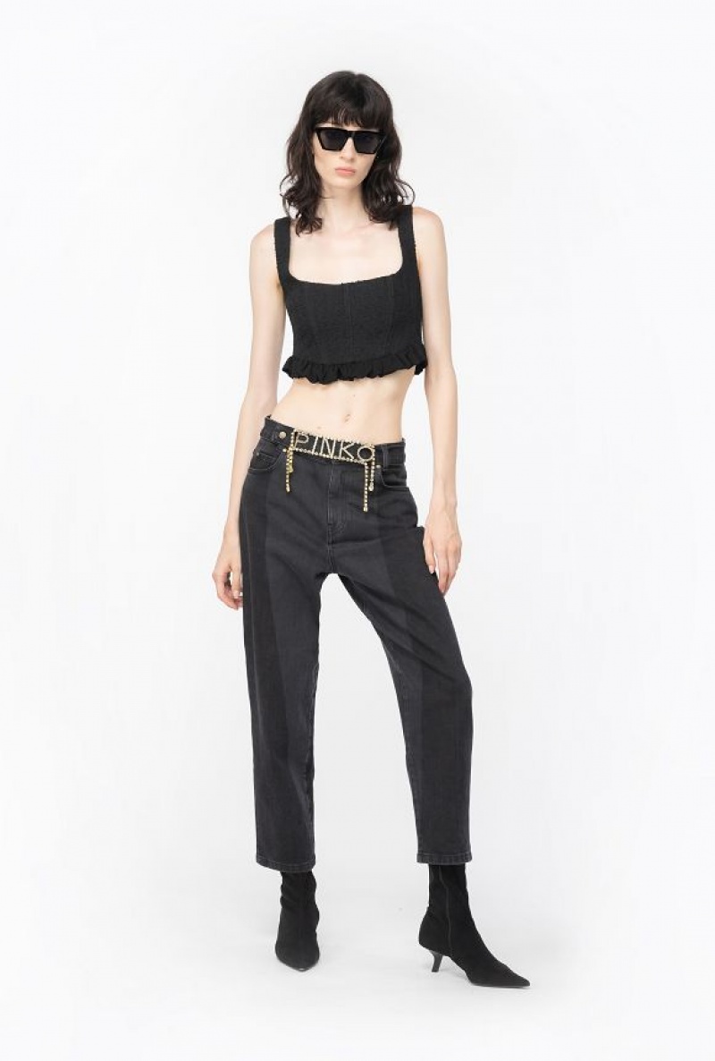 Pinko Tweed Crop Top LIMO BLACK | SN-PKO33975