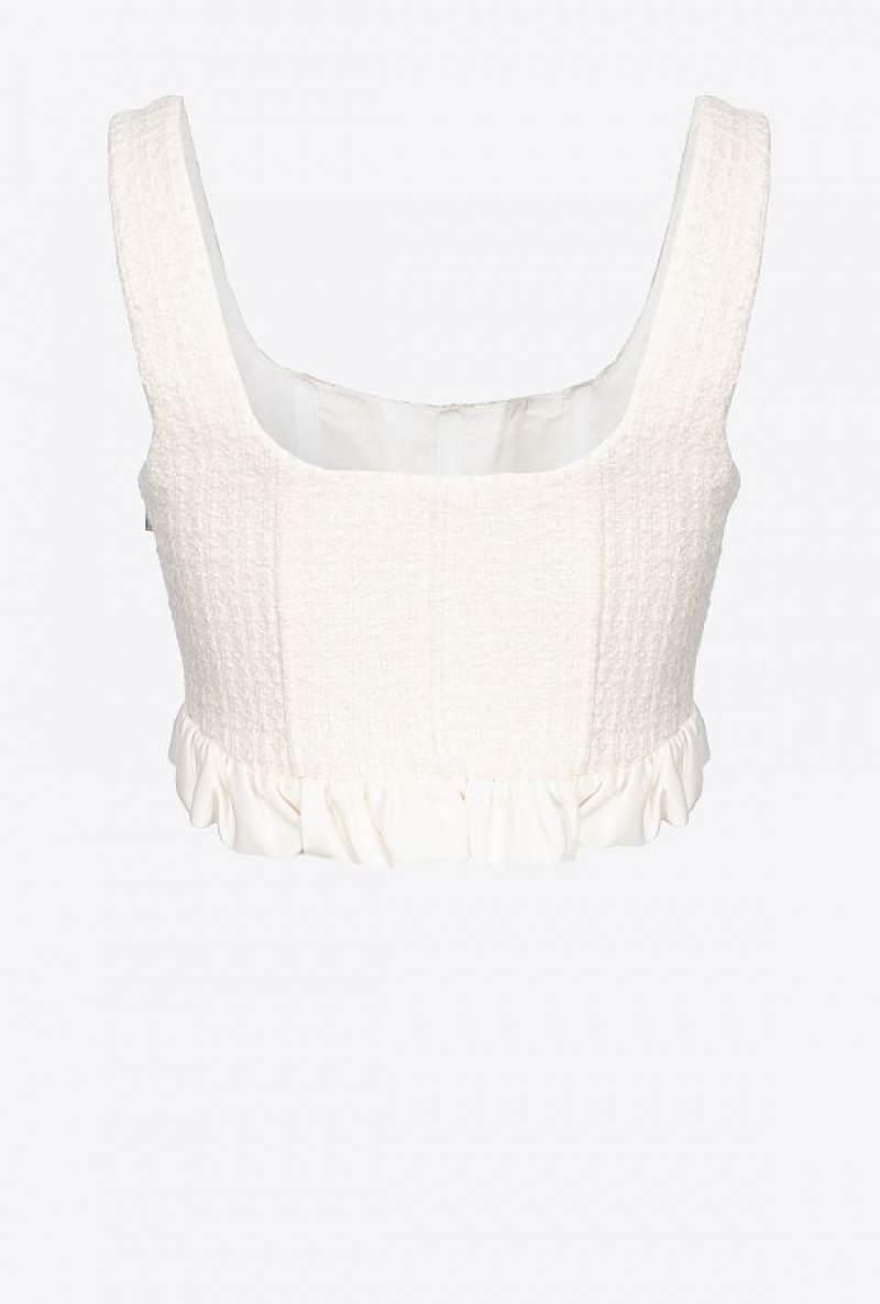 Pinko Tweed Crop Top VANILLA ICE-CREAM WHITE | SN-PKO33986