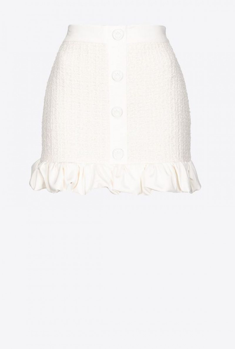 Pinko Tweed Mini Skirt With Ruching VANILLA ICE-CREAM WHITE | SN-PKO34095