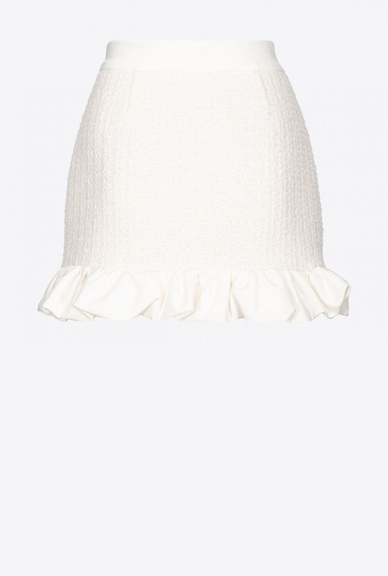 Pinko Tweed Mini Skirt With Ruching VANILLA ICE-CREAM WHITE | SN-PKO34095