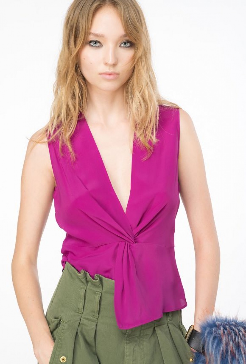 Pinko V-neck Crepe Top BOUGAINVILLEA PURPLE | SN-PKO33315