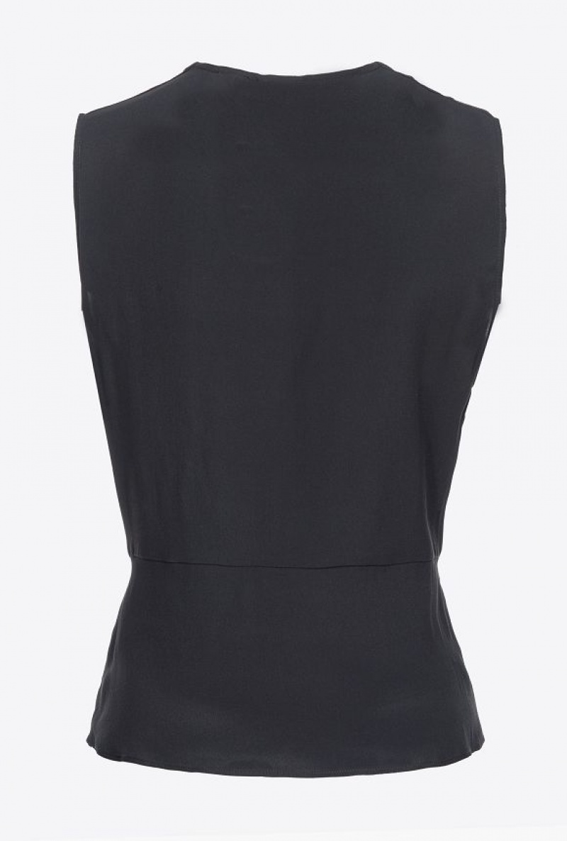 Pinko V-neck Crepe Top LIMO BLACK | SN-PKO33327