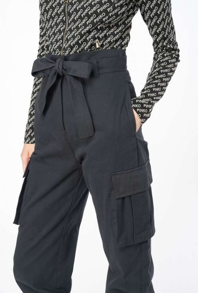 Pinko Washed Cotton Cargo Trousers LIMO BLACK | SN-PKO33728