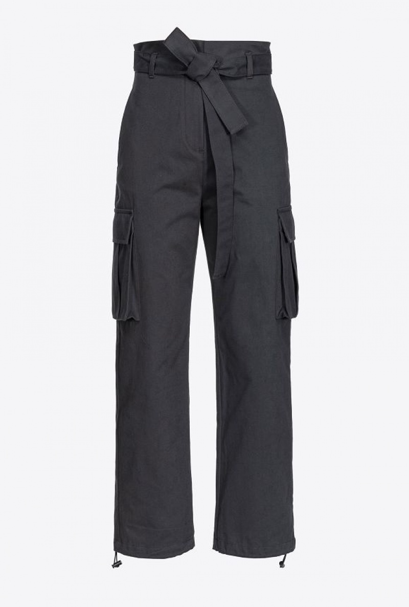 Pinko Washed Cotton Cargo Trousers LIMO BLACK | SN-PKO33728