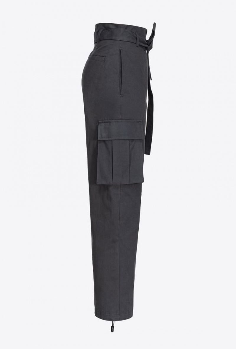 Pinko Washed Cotton Cargo Trousers LIMO BLACK | SN-PKO33728