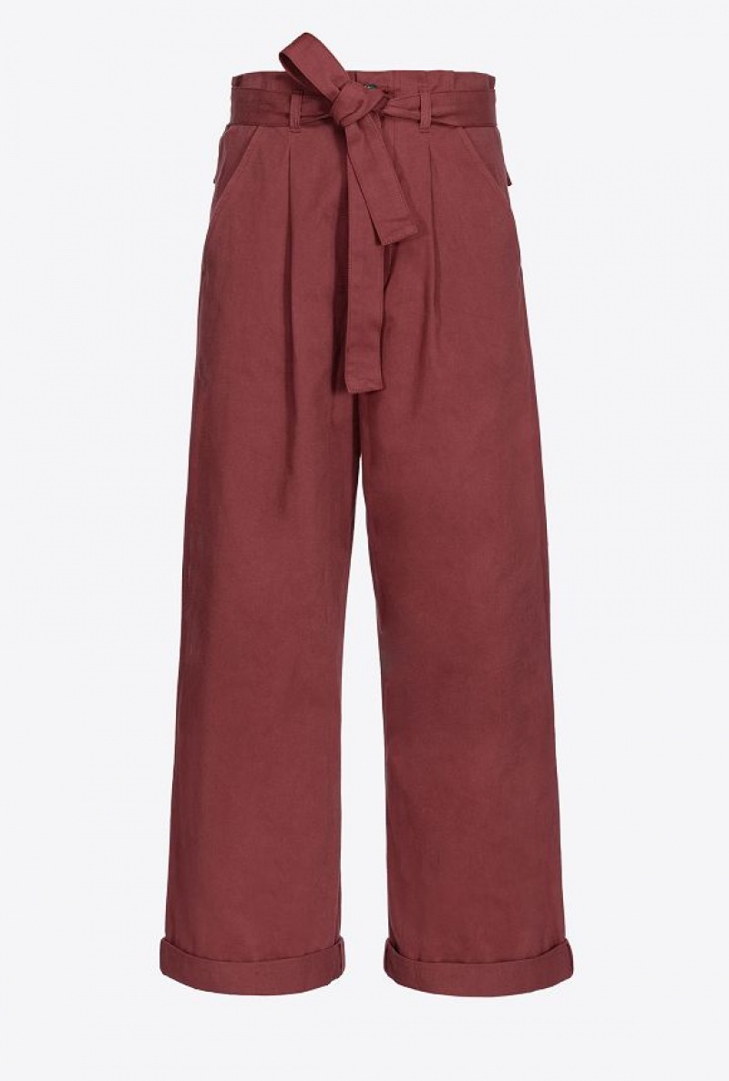 Pinko Washed Cotton Wide-leg Trousers BURGUNDY-PORT ROYALE | SN-PKO33786