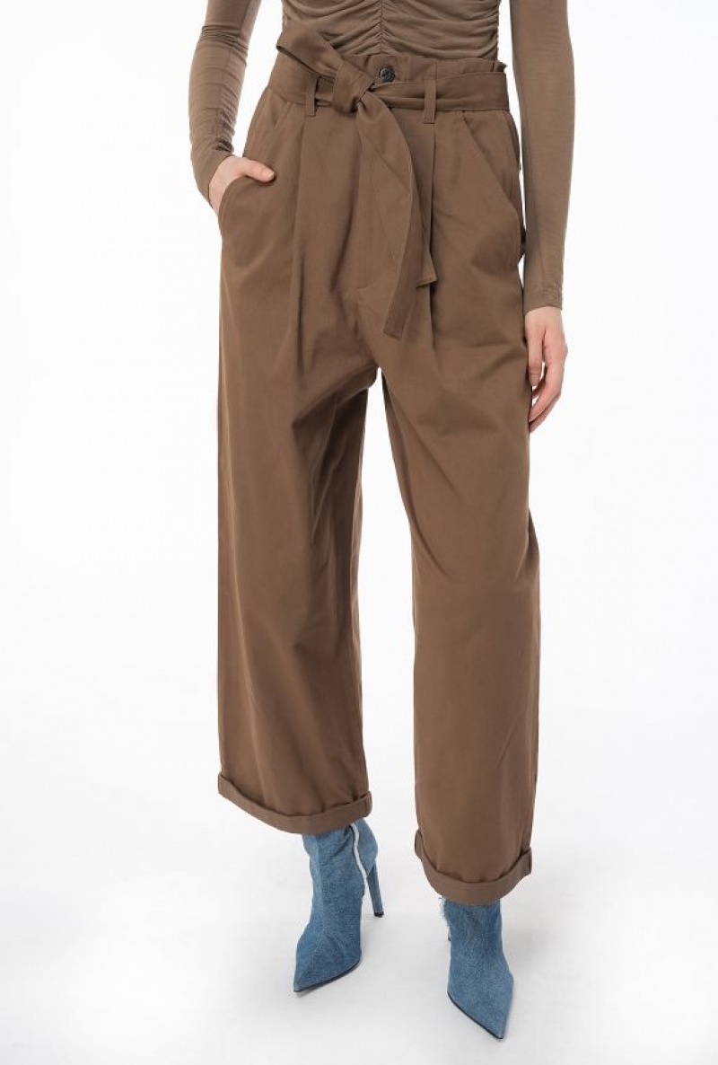 Pinko Washed Cotton Wide-leg Trousers DARK EARTH | SN-PKO33788