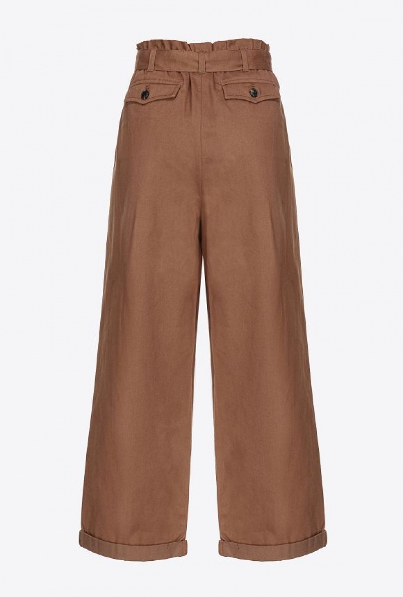 Pinko Washed Cotton Wide-leg Trousers DARK EARTH | SN-PKO33788