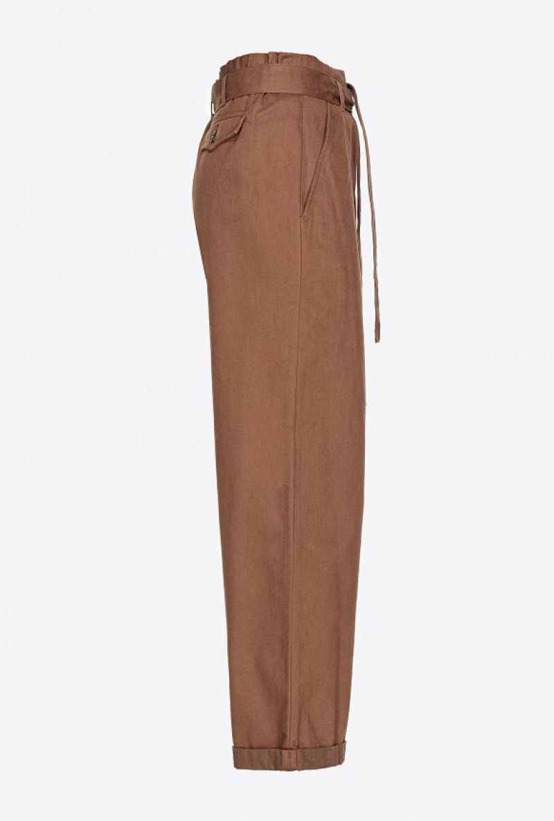 Pinko Washed Cotton Wide-leg Trousers DARK EARTH | SN-PKO33788