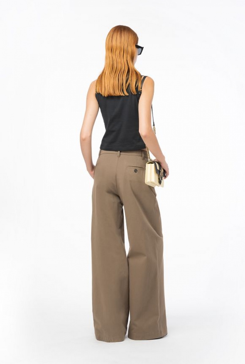 Pinko Wide-leg Cotton Trousers DARK EARTH | SN-PKO33768