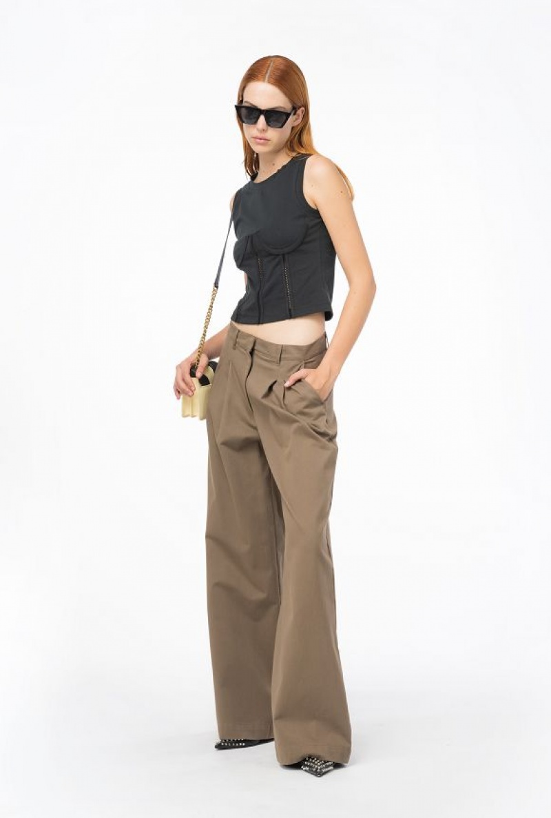 Pinko Wide-leg Cotton Trousers DARK EARTH | SN-PKO33768