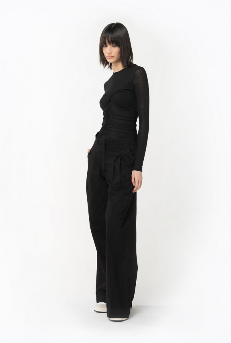 Pinko Wide-leg Cotton Trousers LIMO BLACK | SN-PKO33781