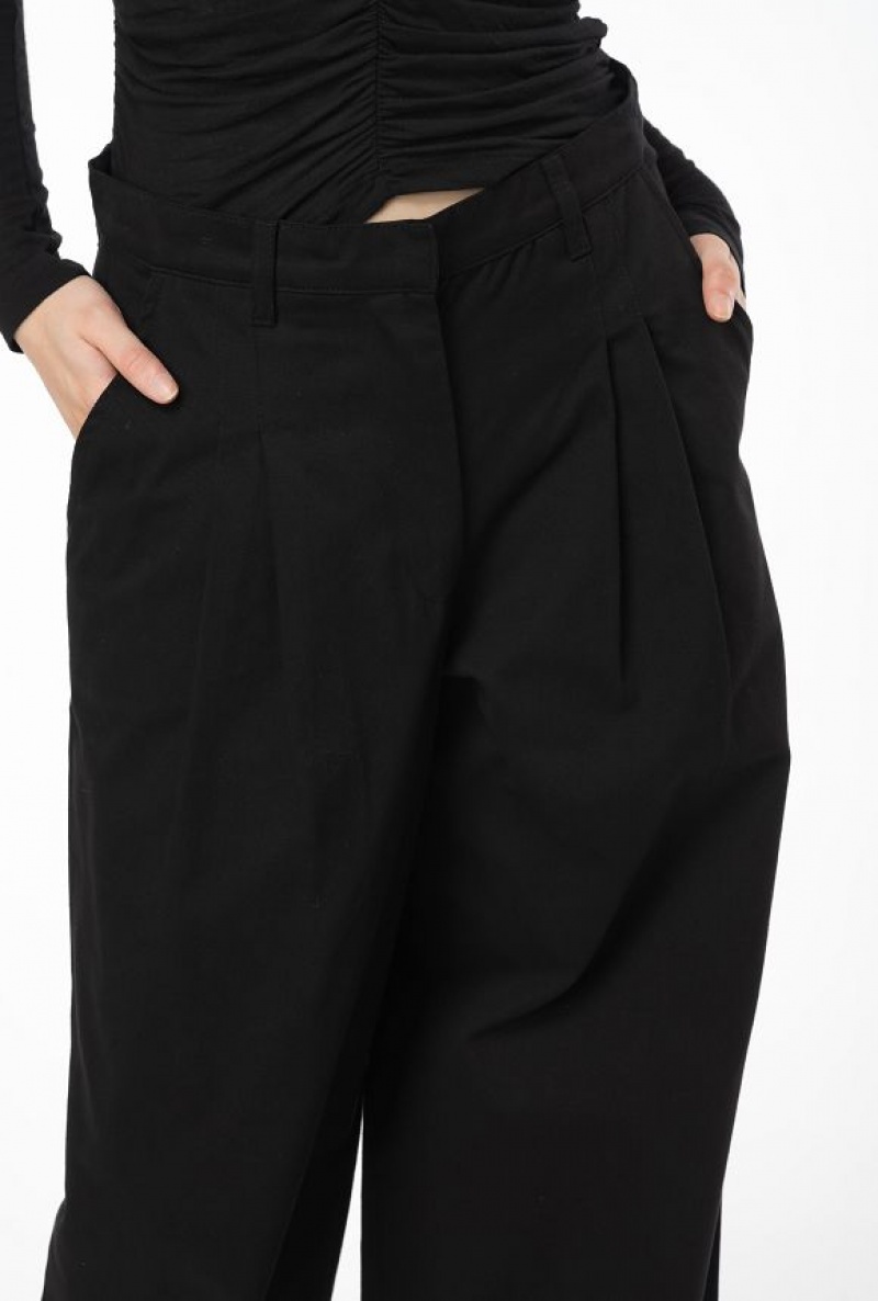 Pinko Wide-leg Cotton Trousers LIMO BLACK | SN-PKO33781