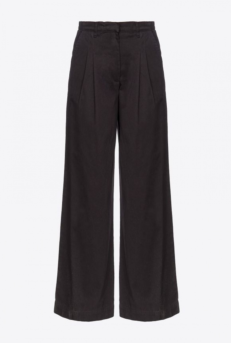 Pinko Wide-leg Cotton Trousers LIMO BLACK | SN-PKO33781