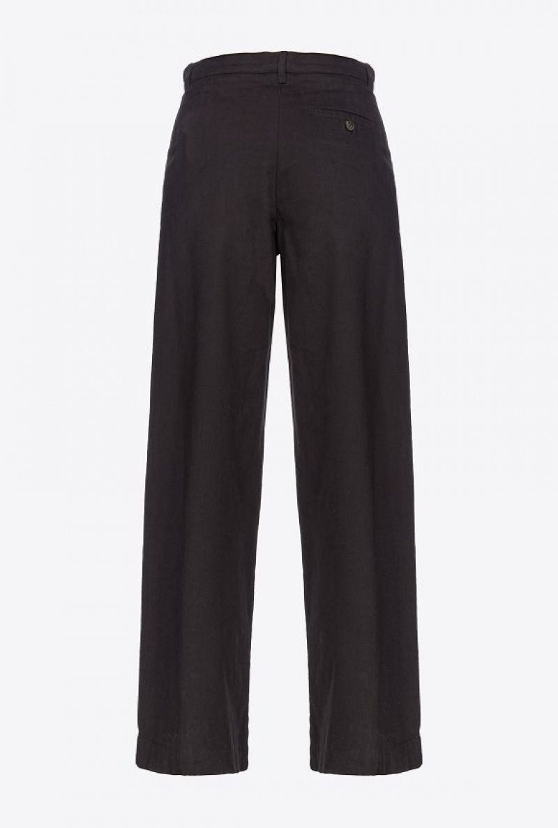 Pinko Wide-leg Cotton Trousers LIMO BLACK | SN-PKO33812