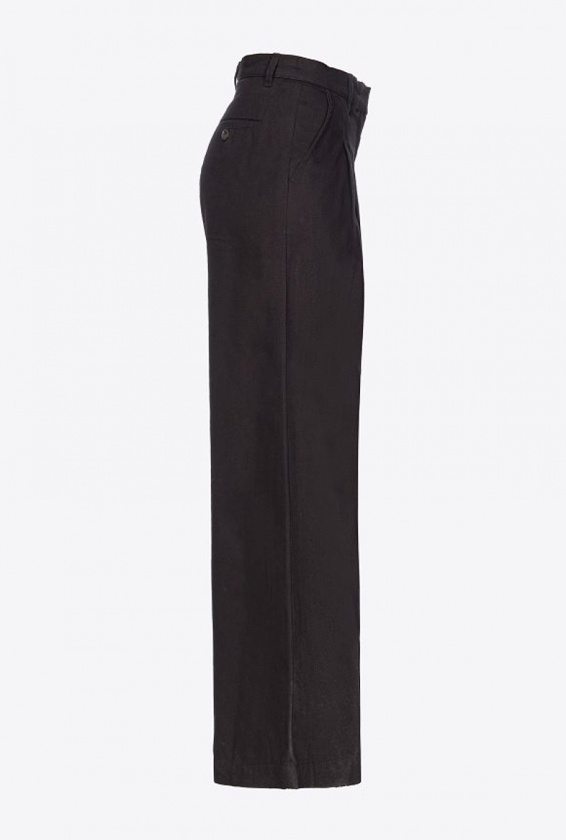 Pinko Wide-leg Cotton Trousers LIMO BLACK | SN-PKO33812