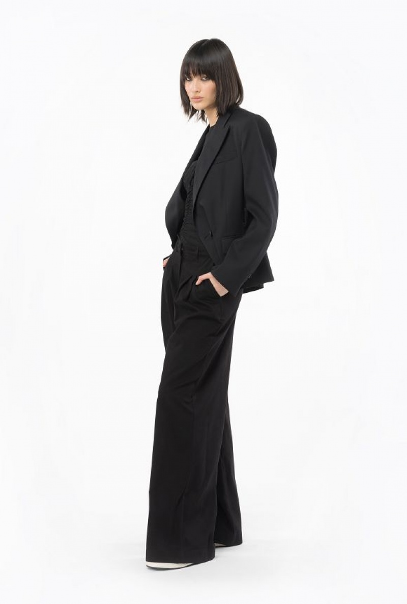 Pinko Wide-leg Cotton Trousers LIMO BLACK | SN-PKO33812