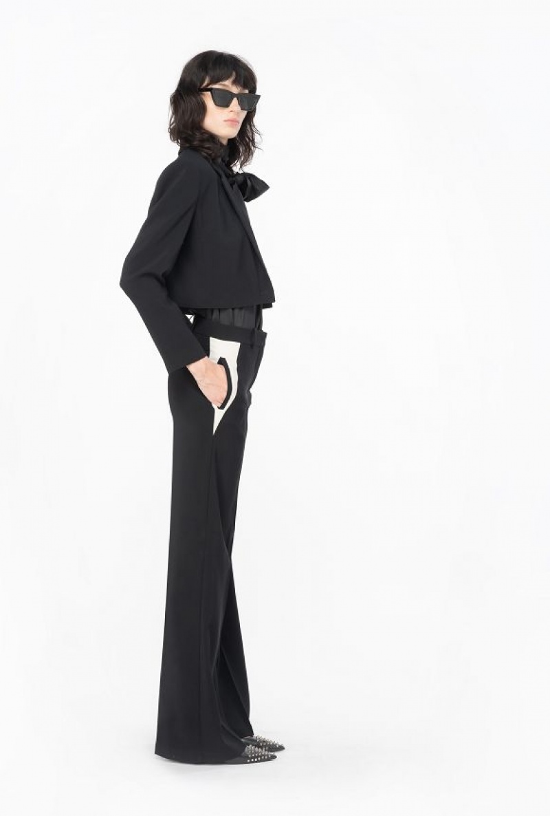 Pinko Wide-leg Crepe Trousers BLACK/ECRU | SN-PKO33746