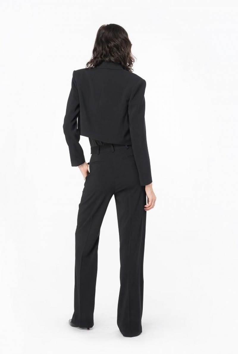 Pinko Wide-leg Crepe Trousers BLACK/ECRU | SN-PKO33746