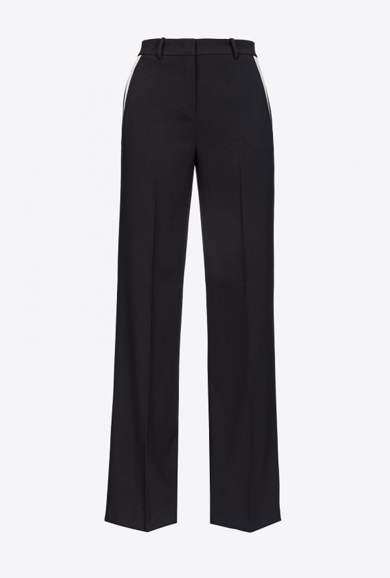 Pinko Wide-leg Crepe Trousers BLACK/ECRU | SN-PKO33746