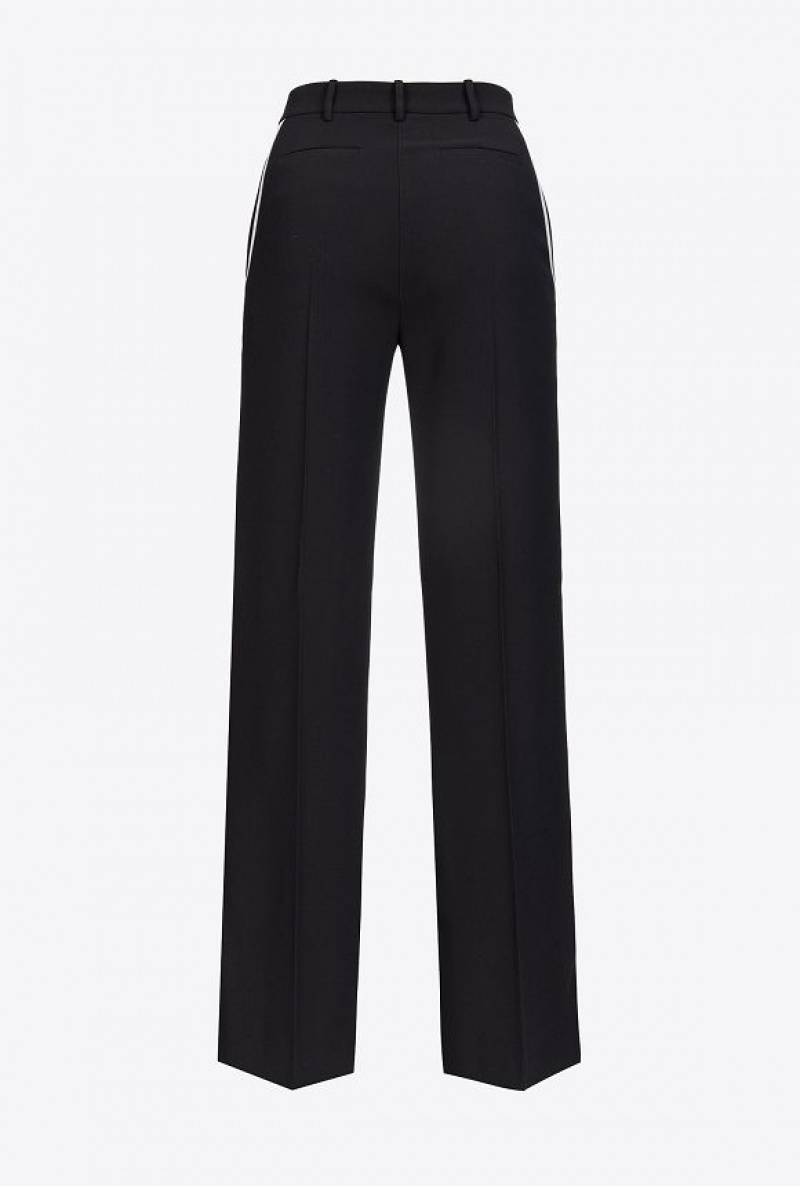 Pinko Wide-leg Crepe Trousers BLACK/ECRU | SN-PKO33746