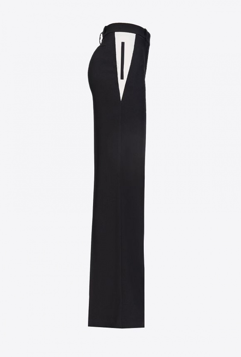 Pinko Wide-leg Crepe Trousers BLACK/ECRU | SN-PKO33746