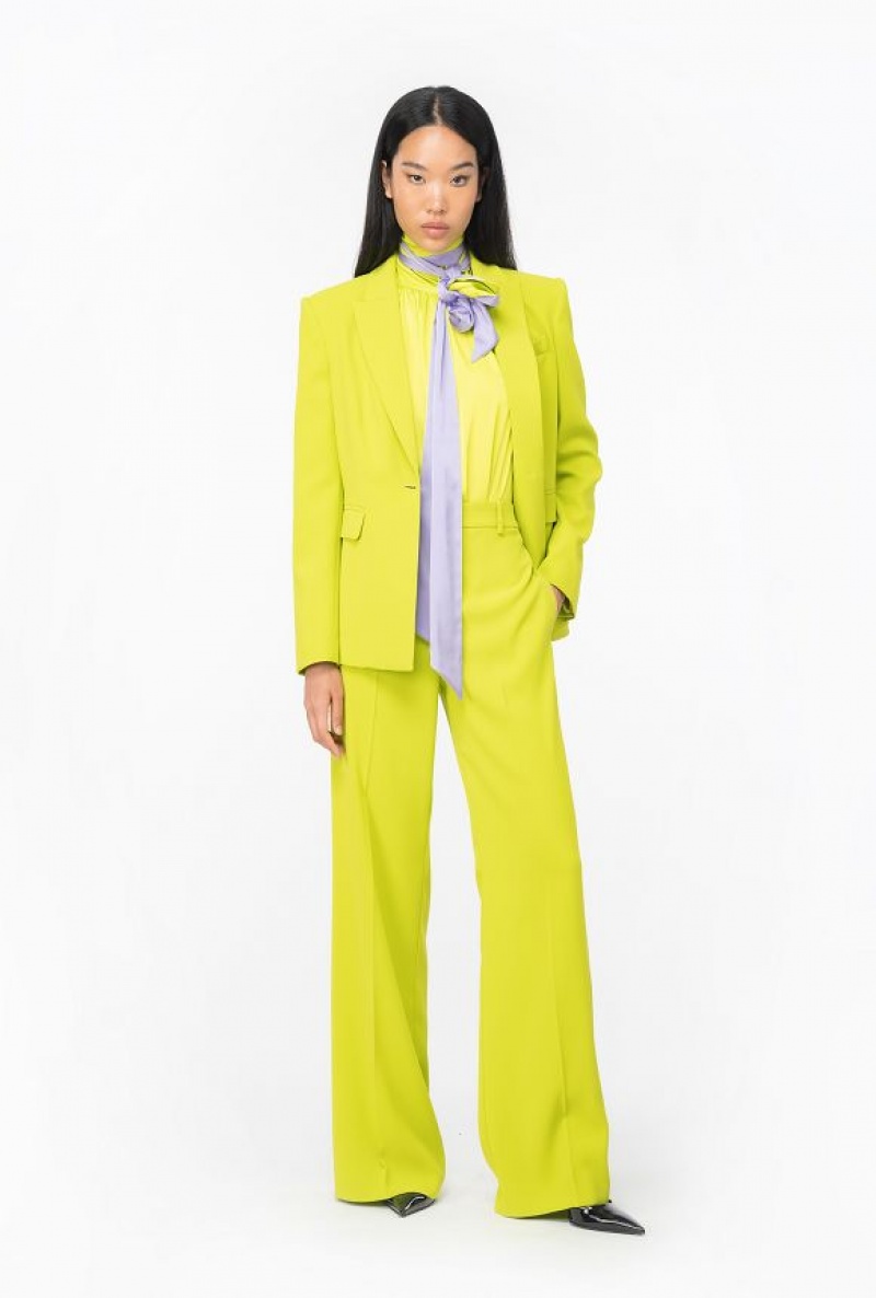 Pinko Wide-leg Crepe Trousers LIME YELLOW | SN-PKO33747